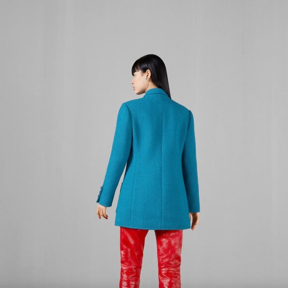 FREE AUTH! - Gucci Blue/Turquoise 2025 Wool GG Button Coat - IT 42 / US 6 - NWOT - Picture 4 of 11